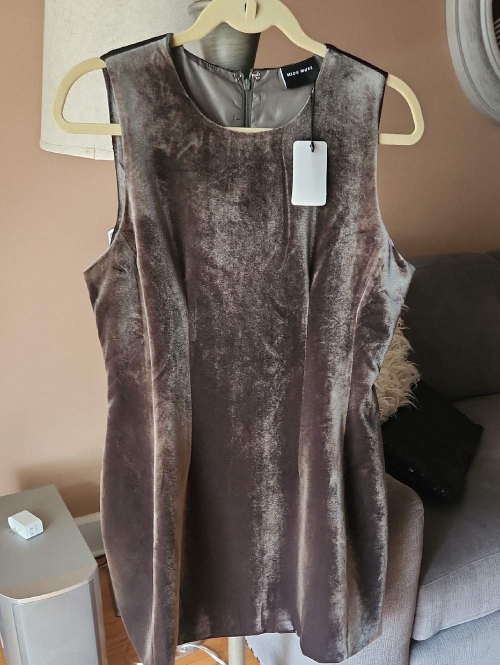 Miou Muse Olive Velvet Sheath Dress